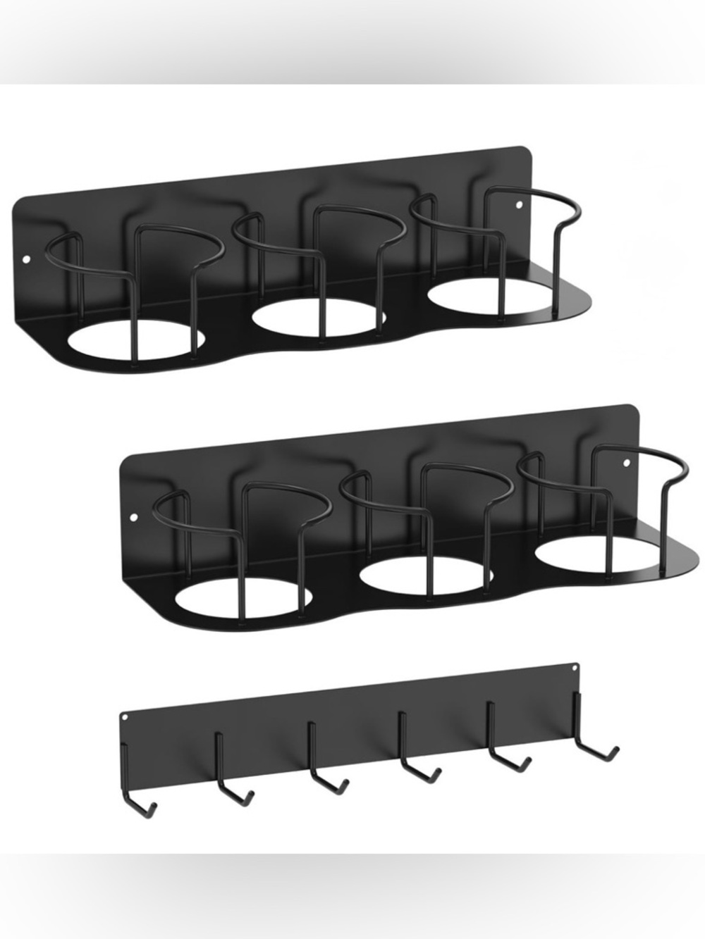 Black Magnetic Metal Cup Holder & Hook Rack Set - Kitchen Organizer for Tumblers